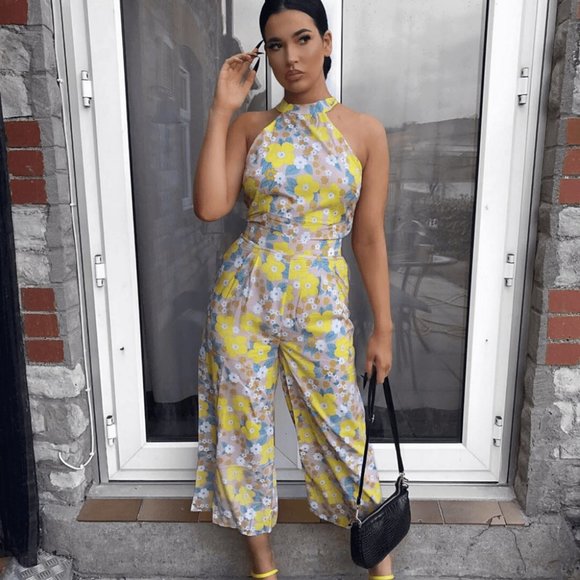 LAST 1 Floral Sleeveless Wide Leg Culotte Jumpsuit - Picture 7 of 8